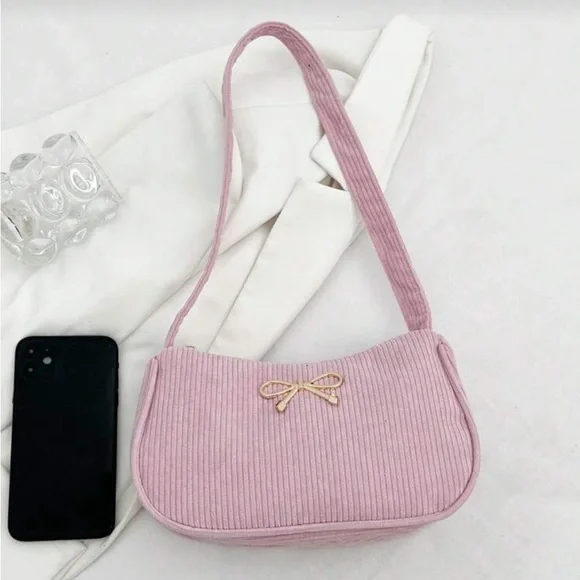 ⚠️Clearance Gold Bow Accent Pink Lightweight Women's Shoulder Bag - Picture 4 of 8